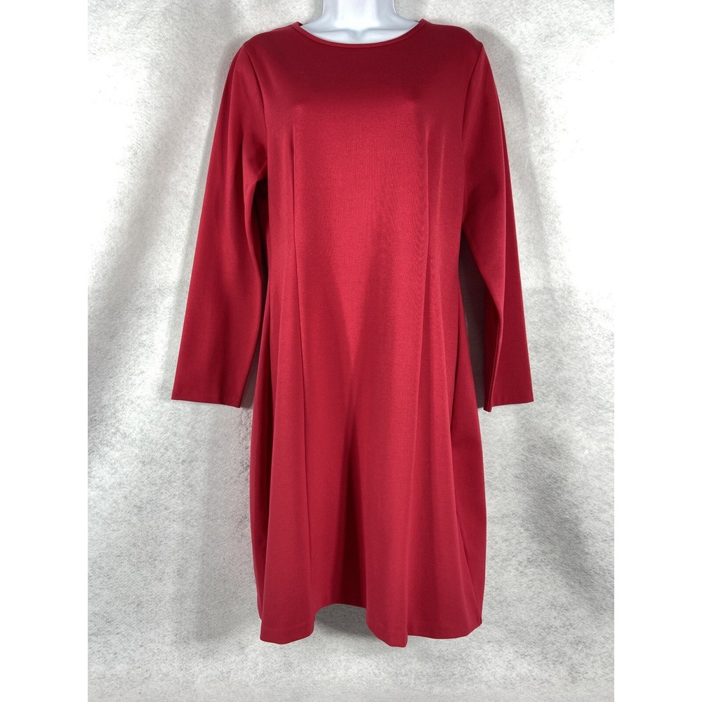 J.Crew Factory Dress Women's 12 Red Sheath Long Sleeve Ponte Stretch Round Neck